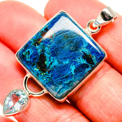 Shattuckite, Blue Topaz Pendant 2" (925 Sterling Silver) PD36887