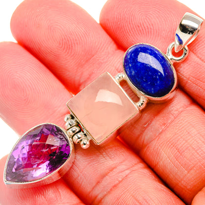 Rose Quartz, Lapis Lazuli, Amethyst Pendant 2 3/8" (925 Sterling Silver) PD37539