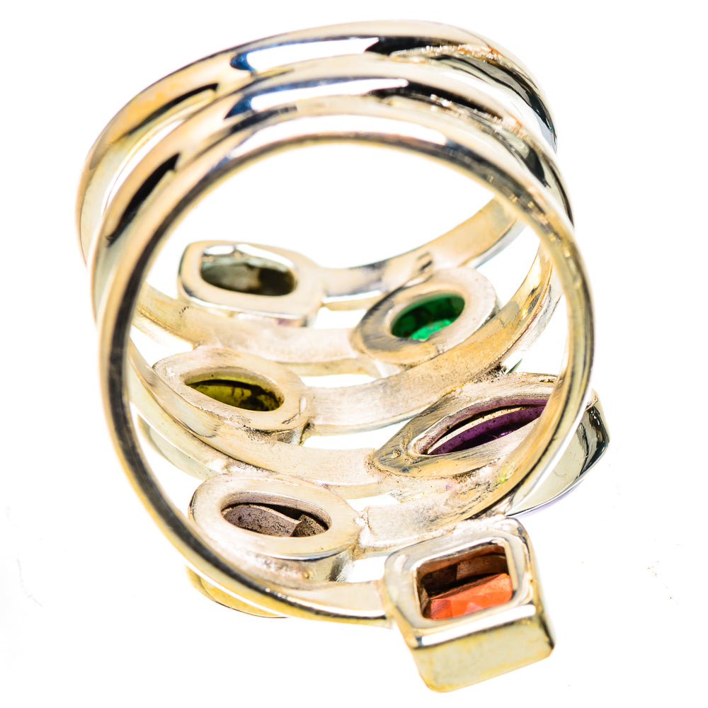 Sterling silver openwork ring with multicolored gemstones, side profile