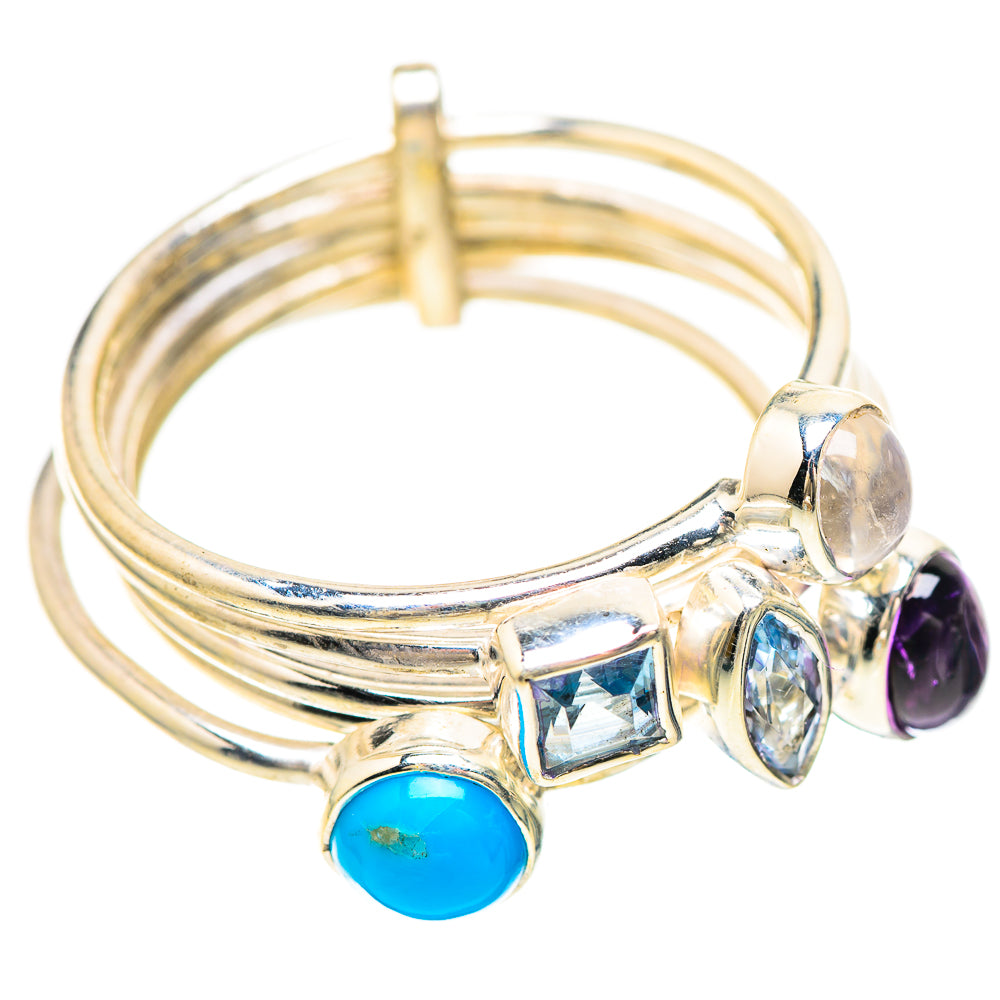 Amethyst, Larimar, Blue Topaz, Rainbow Moonstone Ring Size 9 (925 Sterling Silver) RING136478
