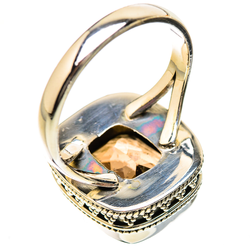 Smoky quartz oval ring in 925 sterling silver, domed bezel and beaded top band