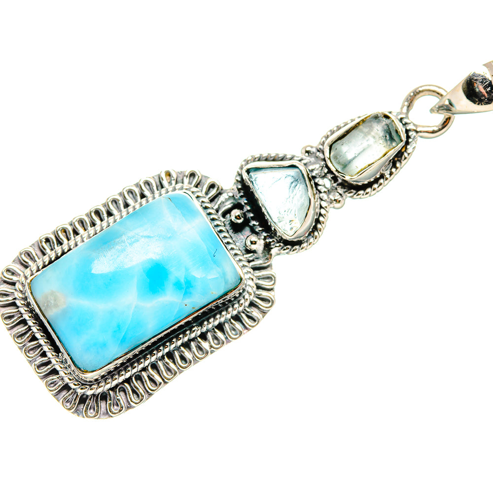 Larimar aquamarine pendant with 925 sterling silver frame, bail, and link chain