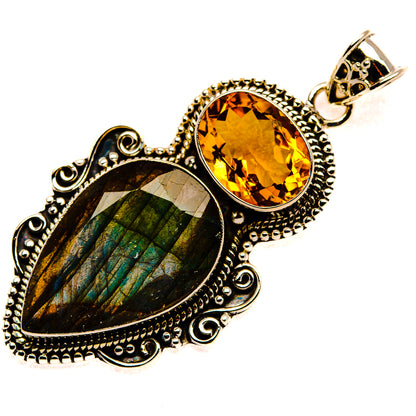Labradorite, Citrine Pendant 2 1/4" (925 Sterling Silver) PD37337