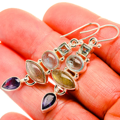 Labradorite, Tanzanite, Aquamarine, Blue Topaz Earrings 1 7/8" (925 Sterling Silver) EARR431872