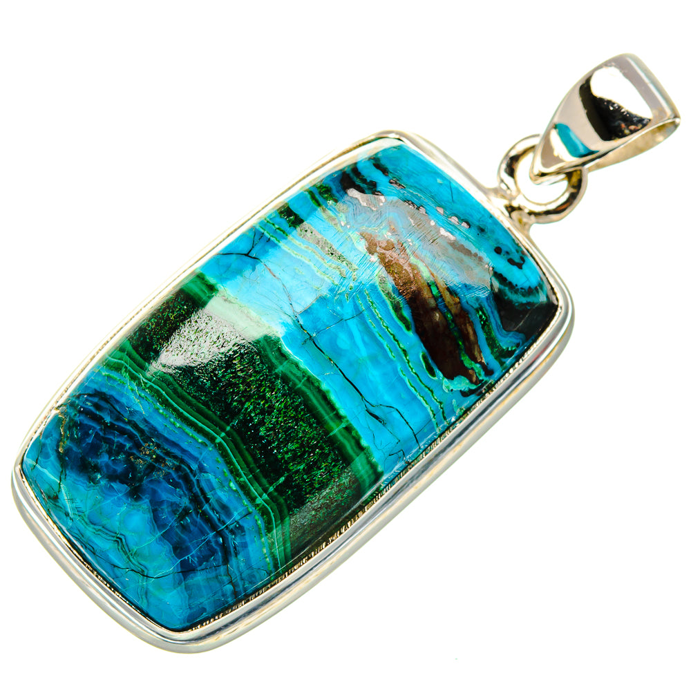 Rectangular sterling silver pendant with glossy blue-green stone, square bail
