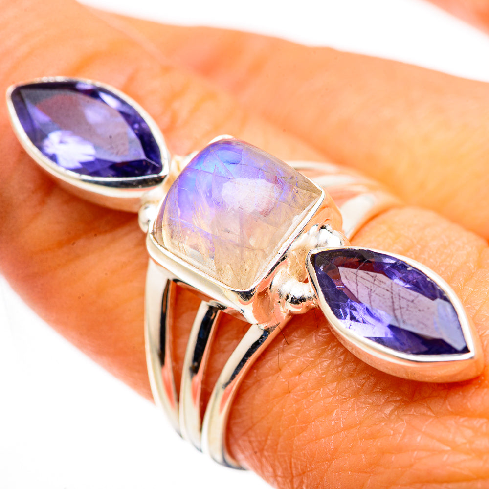 Rainbow Moonstone, Tanzanite Ring Size 8 (925 Sterling Silver) RING134681