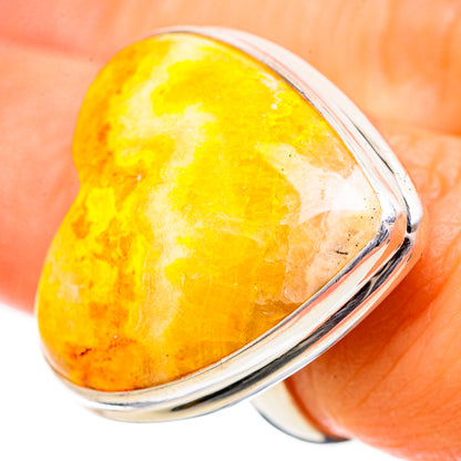 Sterling silver ring with large heart-shaped yellow mookaite stone and polished band