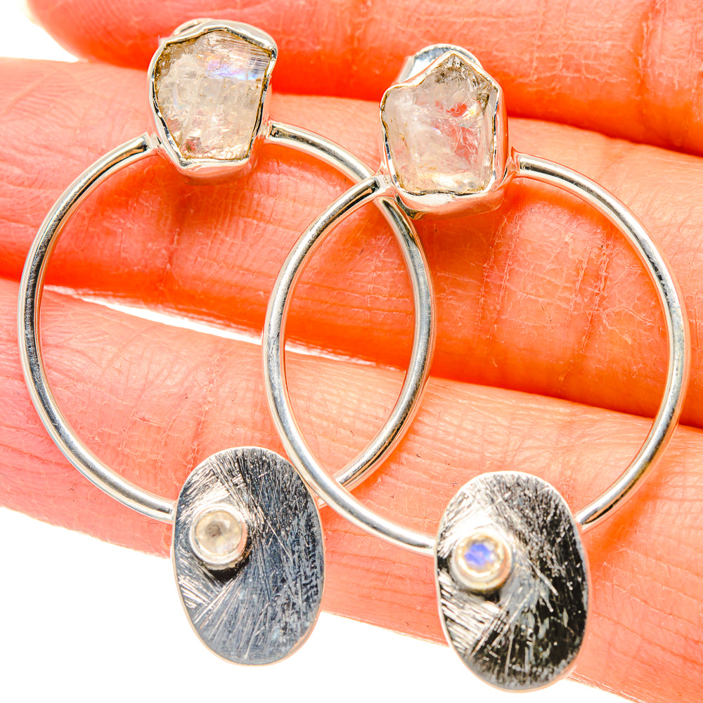 925 sterling silver hoop earrings with rough moonstone-like drops and textured discs