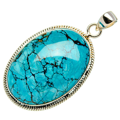 Tibetan Turquoise Pendant 1 3/4" (925 Sterling Silver) PD37049