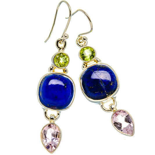 Lapis Lazuli, Kunzite, Peridot Earrings 1 7/8" (925 Sterling Silver) EARR431865