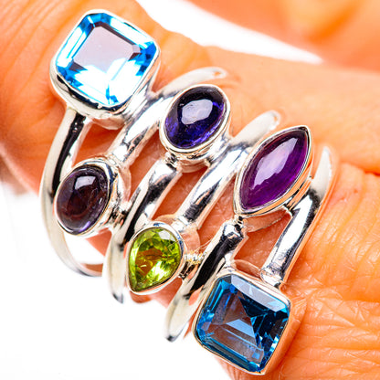 Large Blue Topaz, Amethyst, Tanzanite, Peridot Ring Size 9.75 (925 Sterling Silver) RING135720