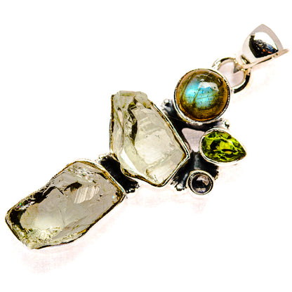 Rough Green Amethyst, Labradorite, Peridot Pendant 1 3/4" (925 Sterling Silver) PD36771