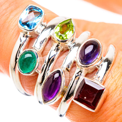 Garnet, Amethyst, Peridot, Blue Topaz Silver Ring Size 7.25 R135254