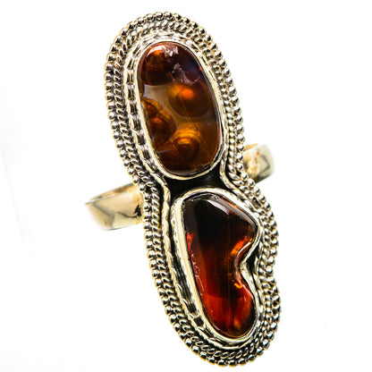 Sterling silver fire agate ring with two oval cabochons, rope border, split band