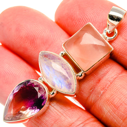 Faceted Ametrine, Rose Quartz, Rainbow Moonstone Pendant 2 1/8" (925 Sterling Silver) PD37475