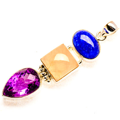 Rose Quartz, Lapis Lazuli, Amethyst Pendant 2 3/8" (925 Sterling Silver) PD37539