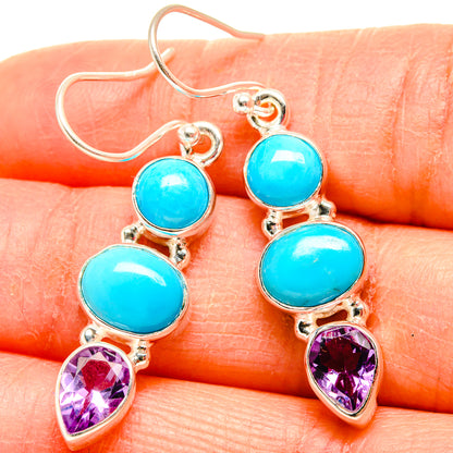 Sleeping Beauty Turquoise, Amethyst Earrings 1 3/4" (925 Sterling Silver) EARR431602