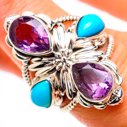 Large Faceted Amethyst, Sleeping Beauty Turquoise Ring Size 7.25 (925 Sterling Silver) RING135965