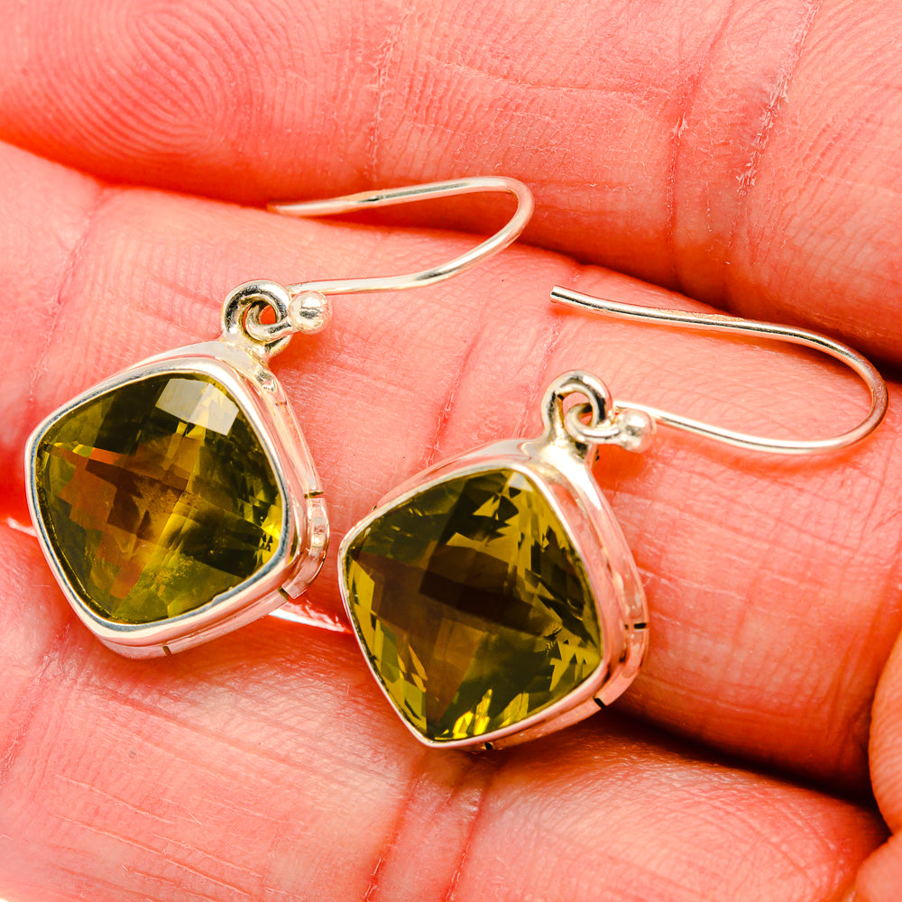 925 sterling silver teardrop olive quartz earrings with faceted stones and hook backs