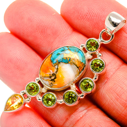 Spiny Oyster Turquoise, Peridot, Citrine 925 Sterling Silver Pendant 2 1/8" (925 Sterling Silver) PD37717