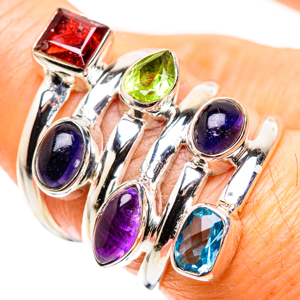 Garnet, Tanzanite, Peridot, Amethyst, Blue Topaz Ring Size 7 (925 Sterling Silver) RING136017