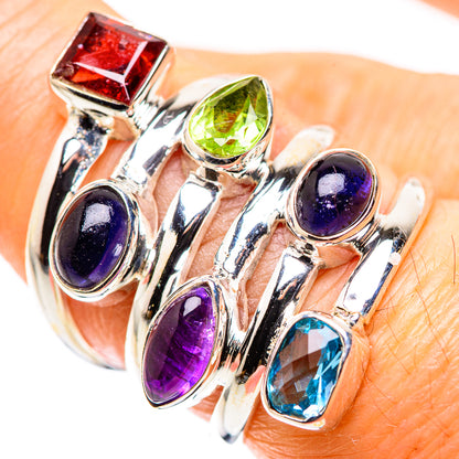 Garnet, Tanzanite, Peridot, Amethyst, Blue Topaz Ring Size 7 (925 Sterling Silver) RING136017