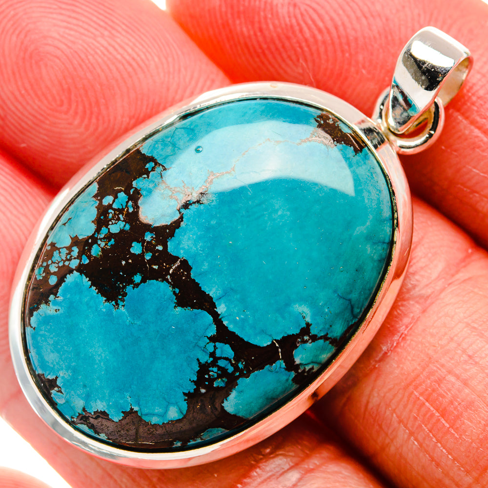 Tibetan Turquoise Pendant 1 3/4" (925 Sterling Silver) PD37120