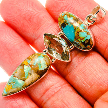 Blue Copper Composite Turquoise, Blue Topaz Pendant 2 3/8" (925 Sterling Silver) PD37133