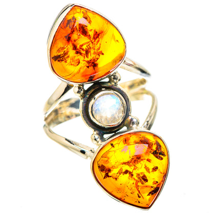 Ana Silver Co Large Baltic Amber, Rainbow Moonstone Ring Size 7 (925 Sterling Silver)