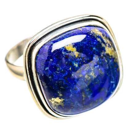 Sterling silver ring with oval blue lapis lazuli cabochon, curved double bezel.