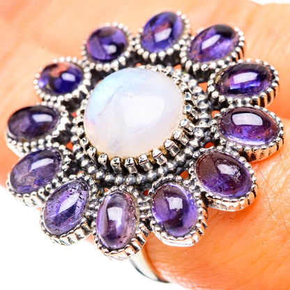 Large Rainbow Moonstone, Tanzanite 925 Sterling Silver Ring Size 7.25 (925 Sterling Silver) RING137554