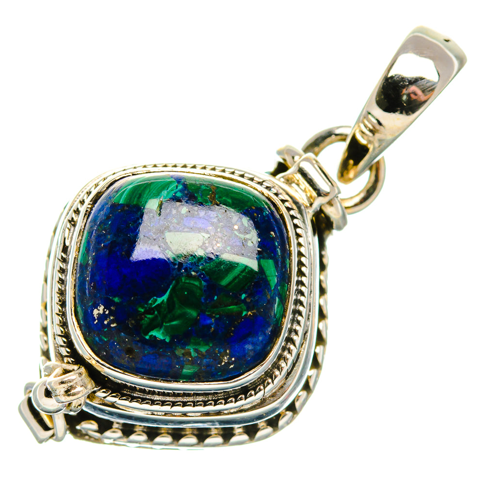Sterling silver azurite pendant with rounded blue-green stone and rope-texture bezel