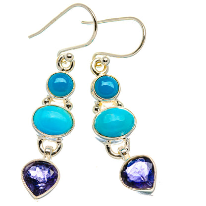 Sleeping Beauty Turquoise, Tanzanite Earrings 1 3/4"  (925 Sterling Silver) EARR431654