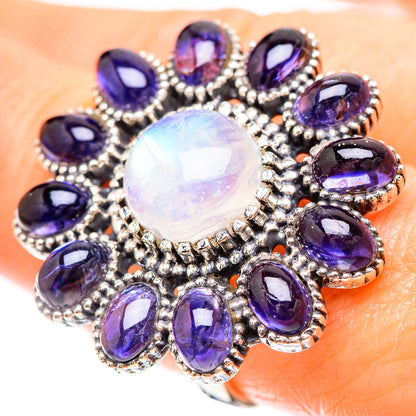 Large Rainbow Moonstone, Tanzanite Ring Size 8.25 (925 Sterling Silver) RING137130