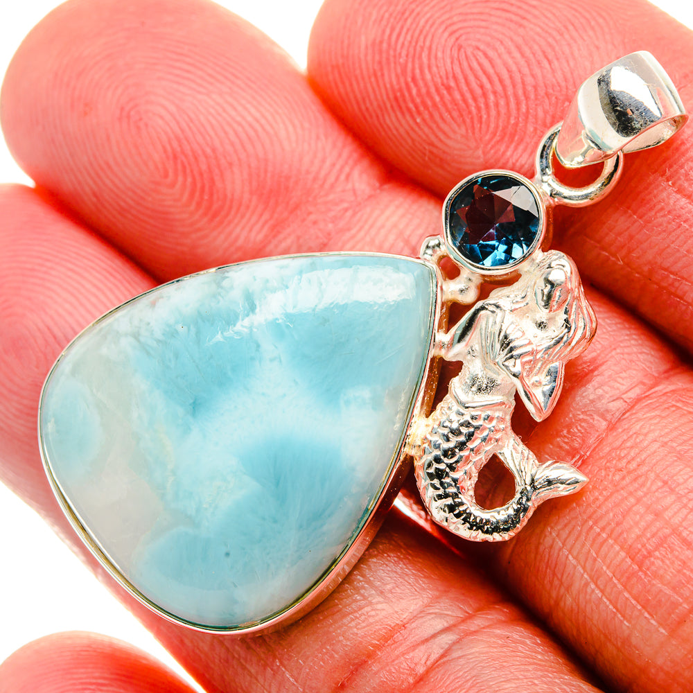 Larimar, Blue Topaz Pendant 1 7/8" (925 Sterling Silver) PD37569