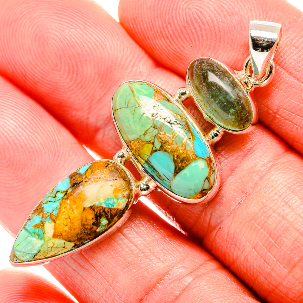 Blue Copper Composite Turquoise, Apatite Pendant 2" (925 Sterling Silver) PD36879