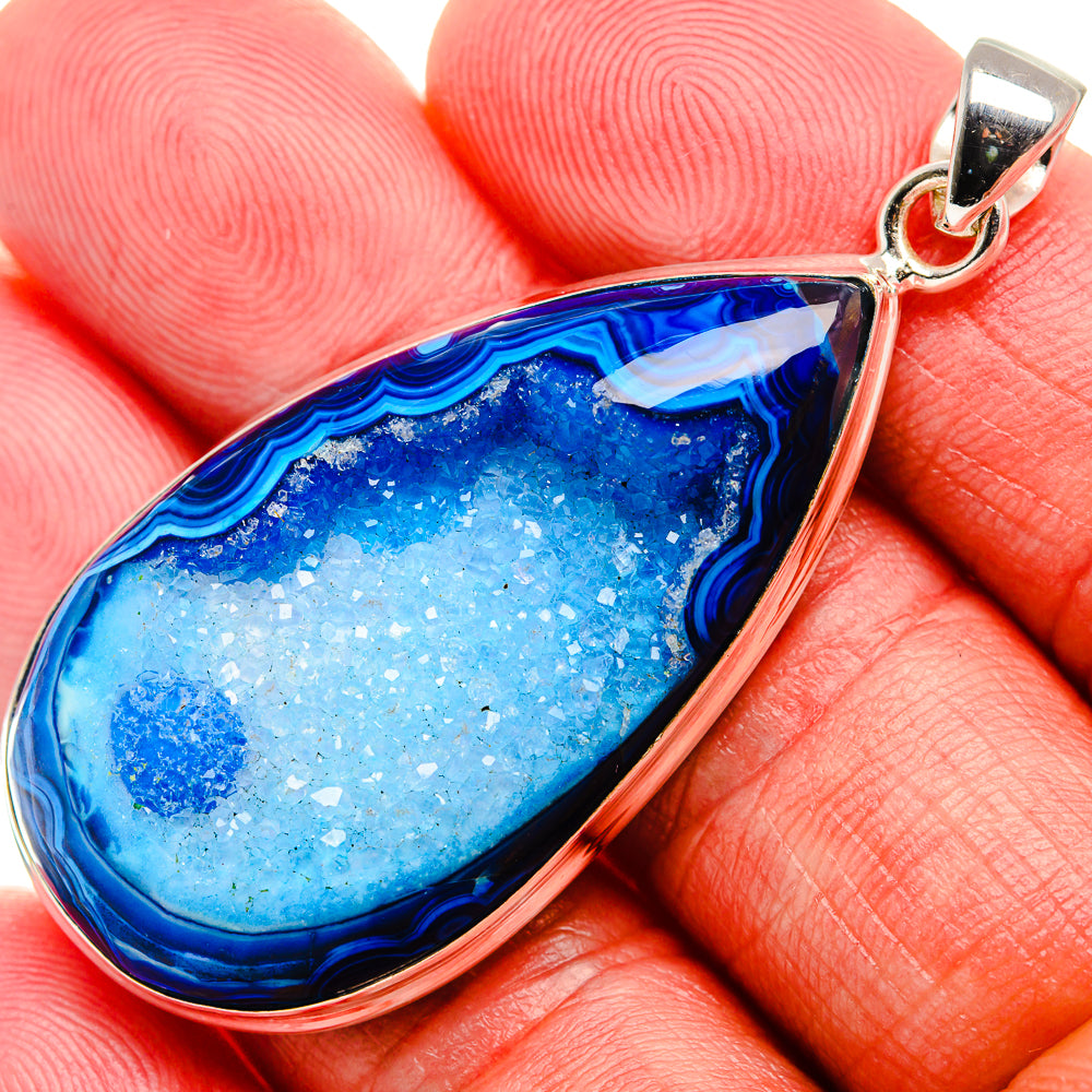 Blue Window Druzy Pendant 2 1/4" (925 Sterling Silver) PD37023