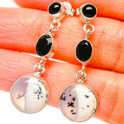 Dendritic Opal, Black Onyx Earrings 1 1/2" (925 Sterling Silver) EARR431503