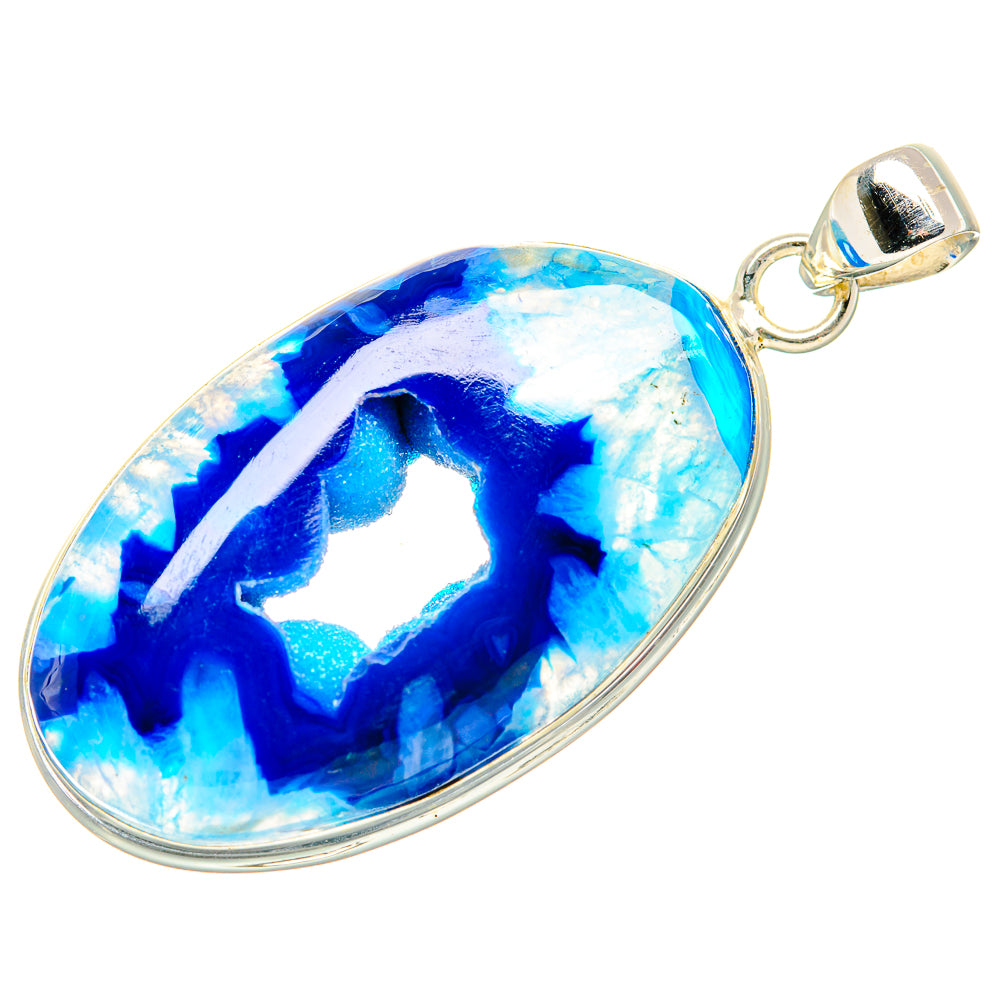Blue Window Druzy Pendant 2"  (925 Sterling Silver) PD36941