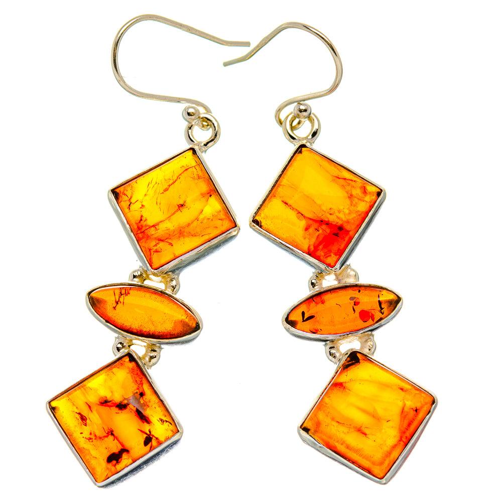 925 sterling silver amber dangle earrings with square and oval geometric stones