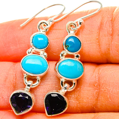Sleeping Beauty Turquoise, Tanzanite Earrings 1 3/4" (925 Sterling Silver) EARR431799