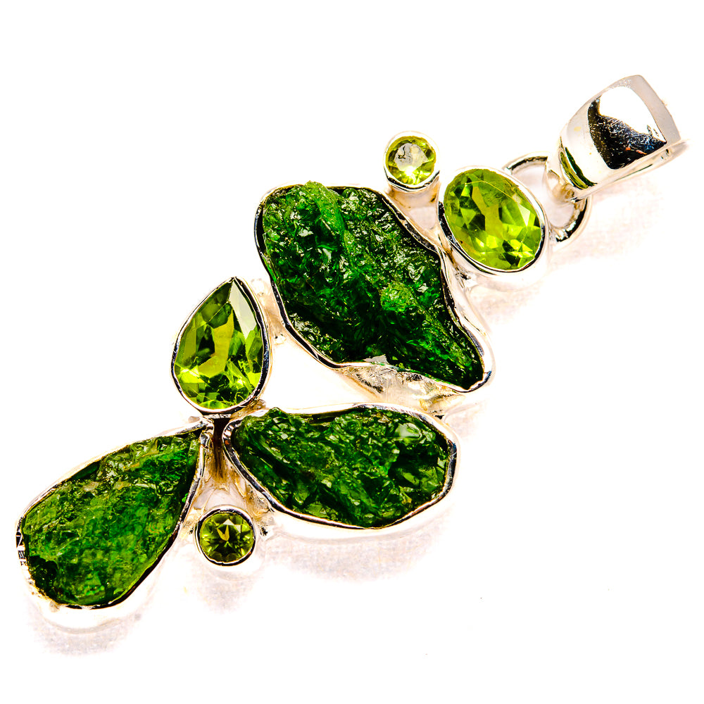925 sterling silver pendant with rough green leaf stones and round peridot accents