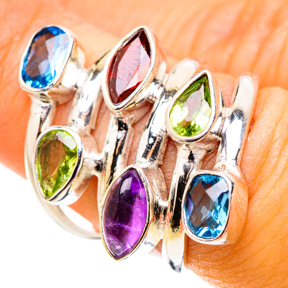 Blue Topaz, Amethyst, Garnet, Peridot Ring Size 6.5 (925 Sterling Silver) RING134843