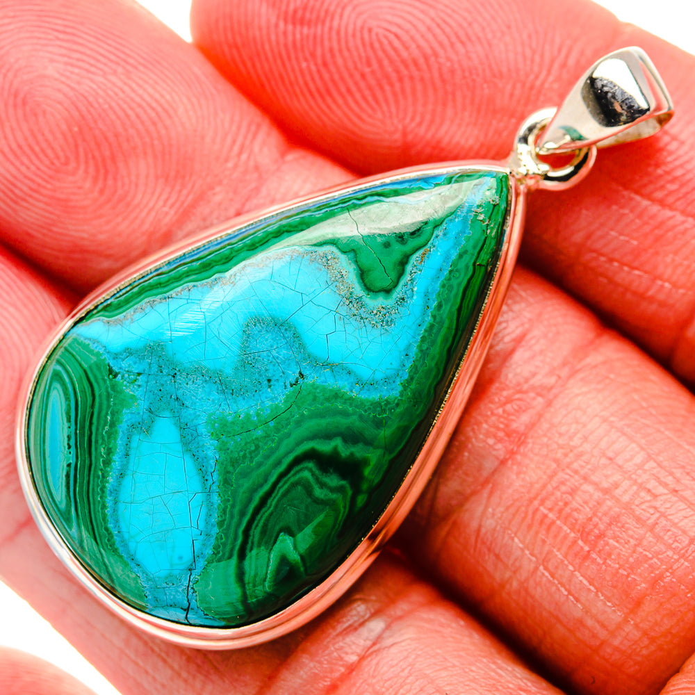 Malachite In Chrysocolla Pendant 1 7/8"  (925 Sterling Silver) PD37162