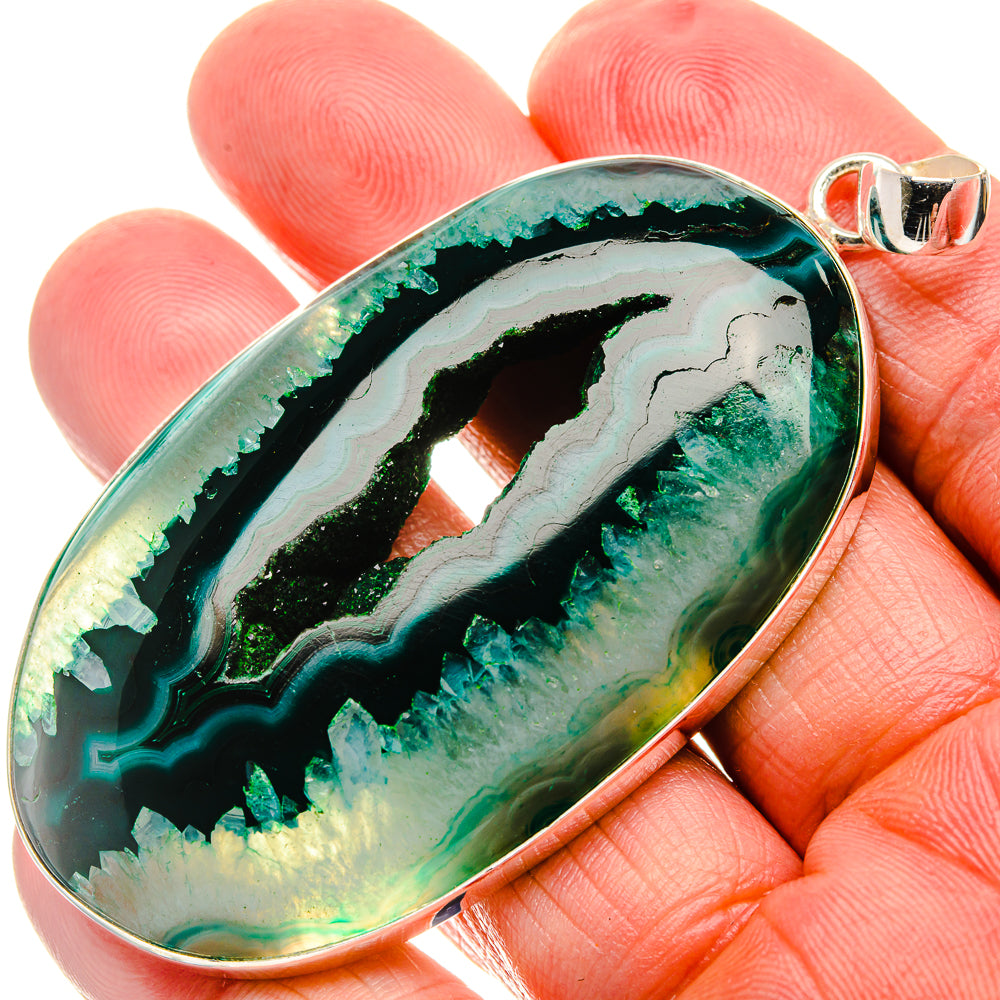 Huge Green Window Druzy Pendant 3" (925 Sterling Silver) PD37325