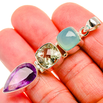 Faceted Amethyst, Green Amethyst, Aquamarine Pendant 2 1/4" (925 Sterling Silver) PD37591