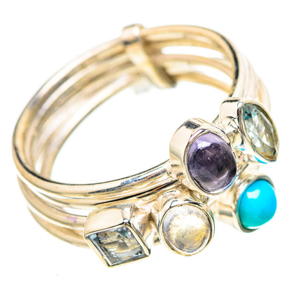 Tanzanite, Larimar, Blue Topaz, Rainbow Moonstone Ring Size 8.5 (925 Sterling Silver) RING137022