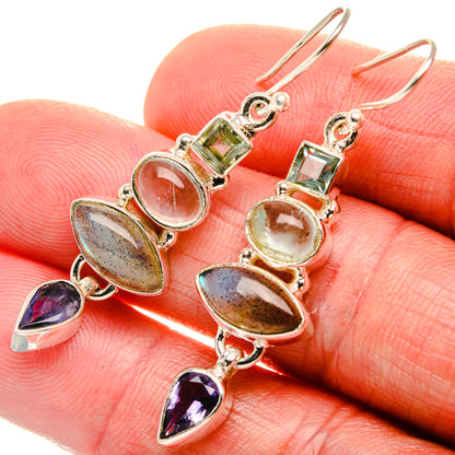 Labradorite, Tanzanite, Aquamarine, Blue Topaz Earrings 1 7/8" (925 Sterling Silver) EARR431856