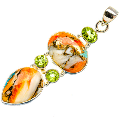 Spiny Oyster Turquoise, Peridot 925 Sterling Silver Pendant 2 1/4" P37375