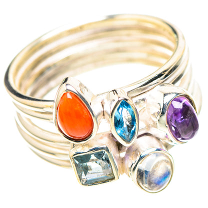 Red Coral, Amethyst, Blue Topaz, Rainbow Moonstone 925 Sterling Silver Ring Size 6.75 (925 Sterling Silver) RING137473